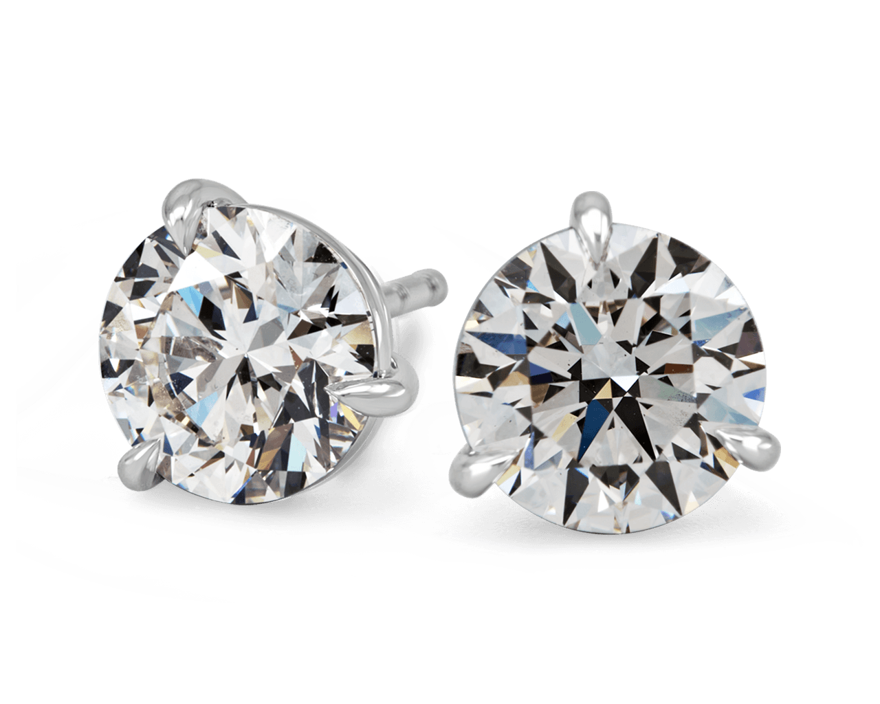 Three Prong Round Stud Earrings