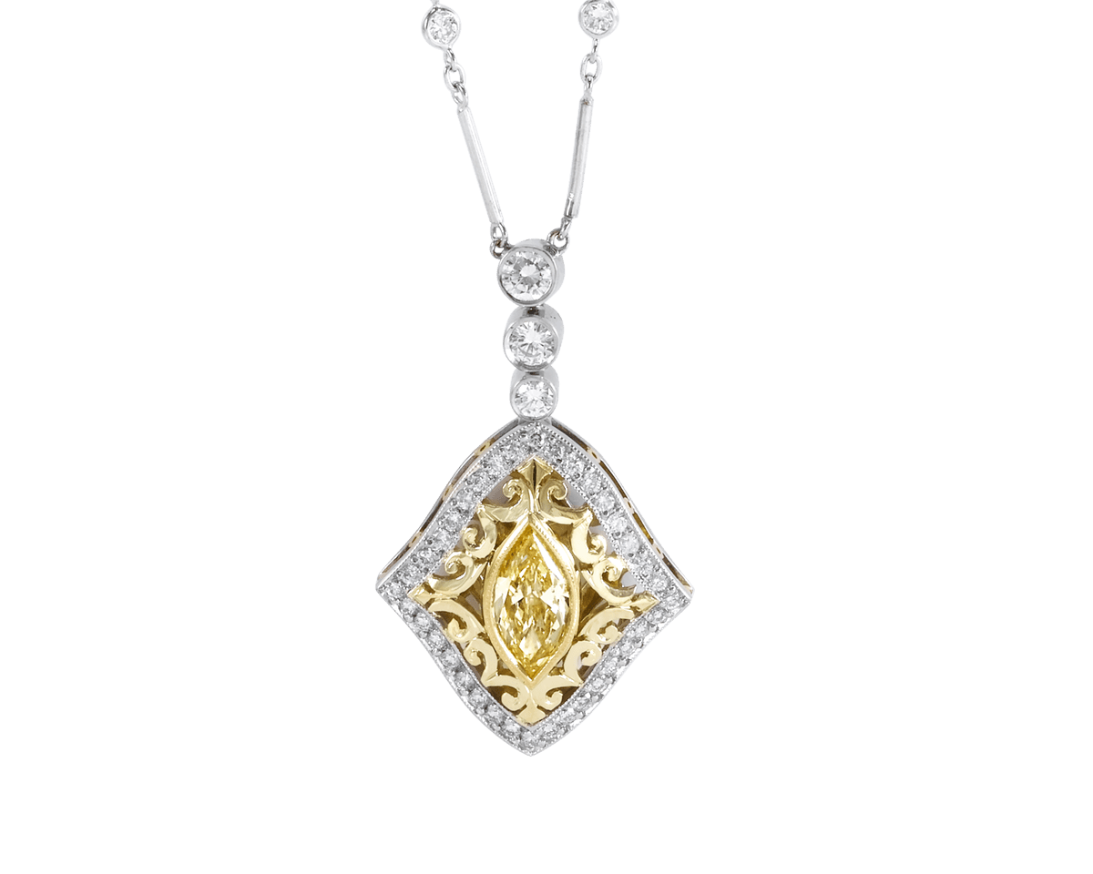 Fancy Yellow Marquise and Ajour Pendant