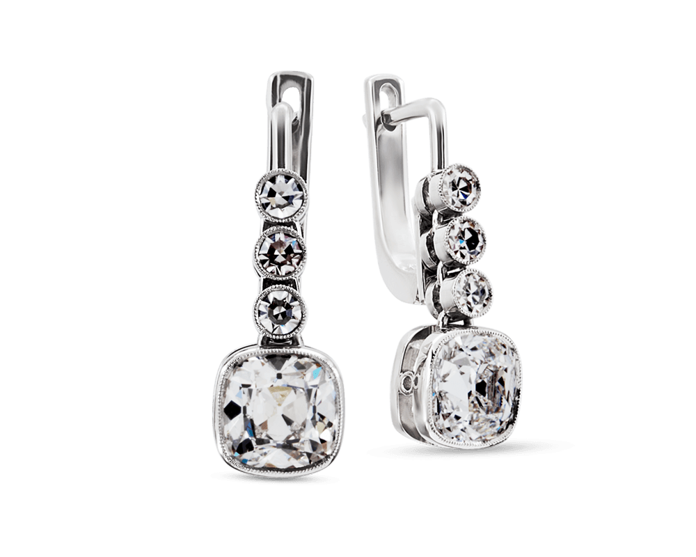 Vintage Cushion Cut Diamond Drop Earrings
