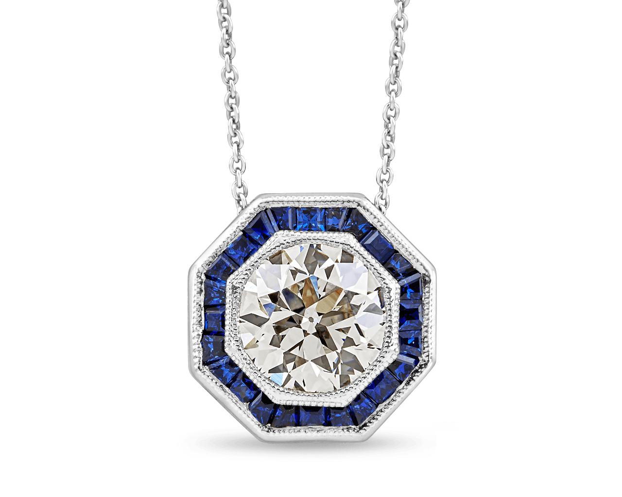 Art Deco OEC and Sapphire Octagonal Pendant